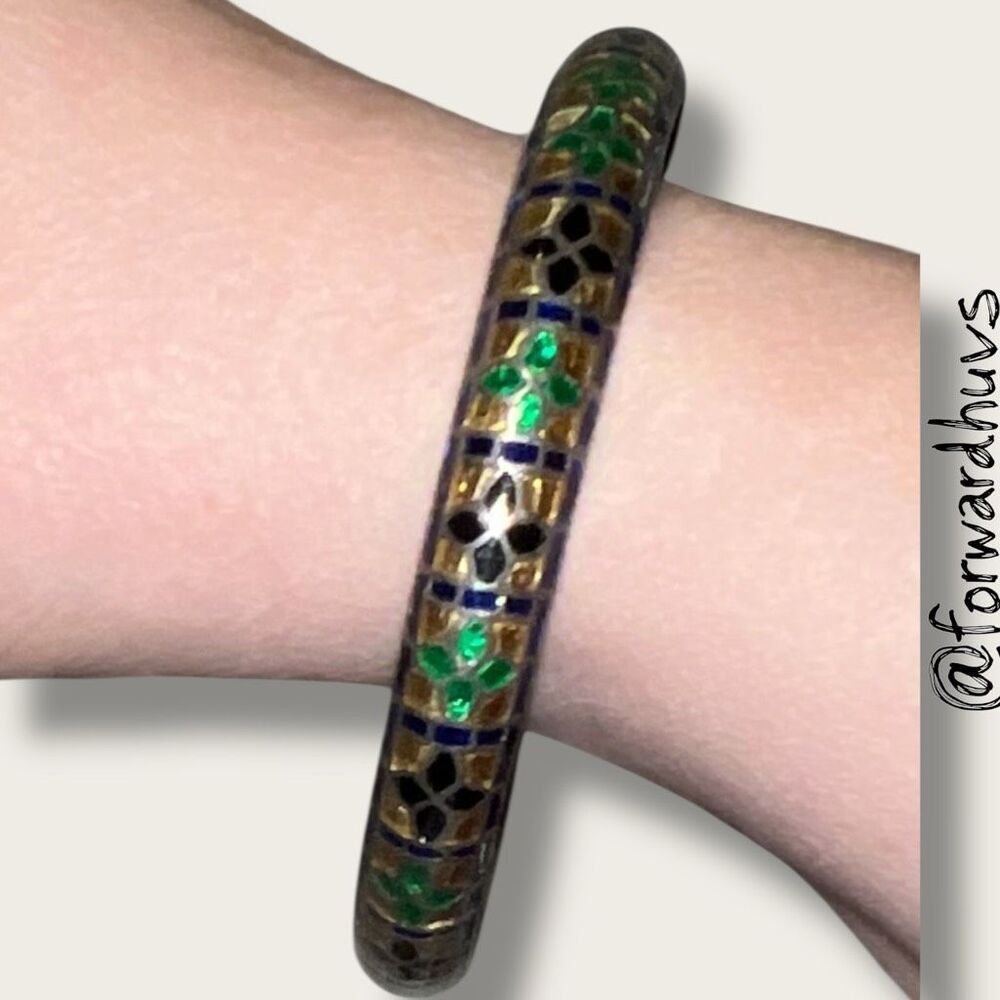 Sterling Silver Bangle – Meenakari Enamel Mosaic – 925 Marked